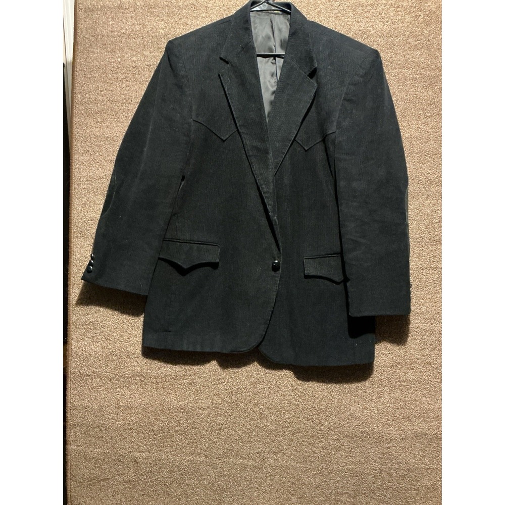 Circle S Black Corduroy Blazer Sport Coat Elbow Patches 46R Rodeo Cowboy